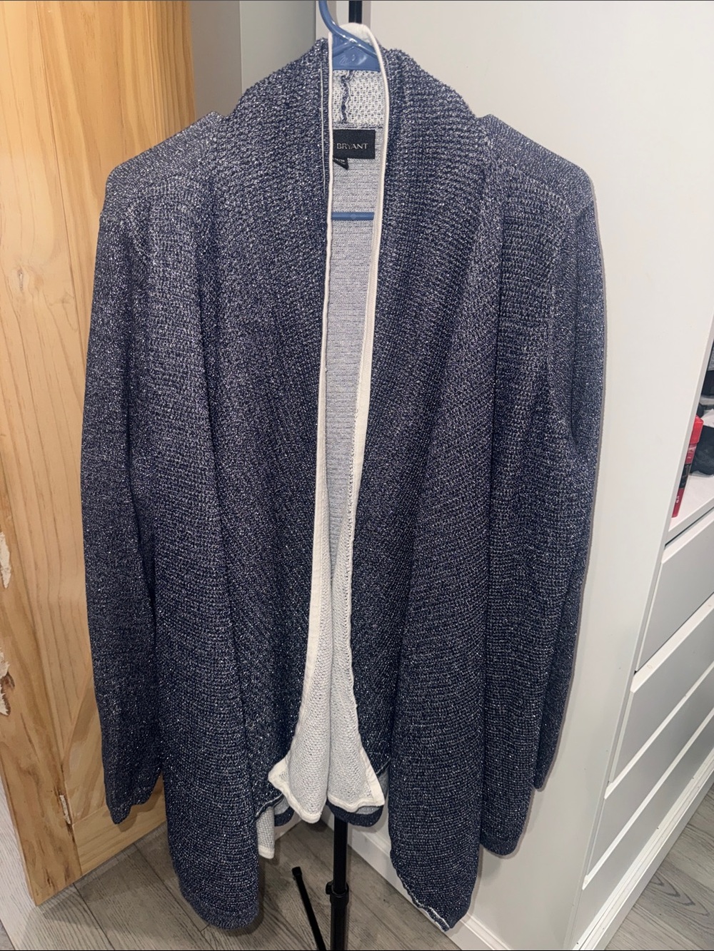 Lane Bryant Navy and White Open-Front Knit Jacket